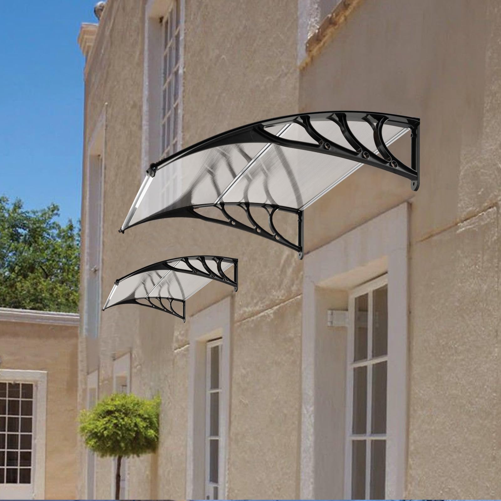 COSTWAY Zadaszenie do drzwi wejściowych 102x99 cm, z aluminiowego i poliwęglanu, łukowe przezroczyste, srebrny