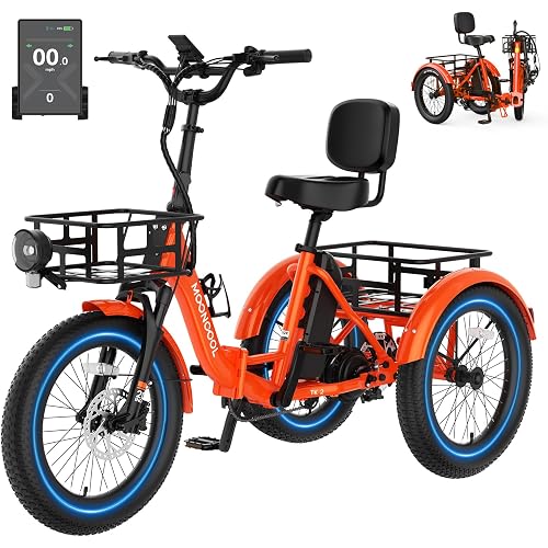 MOONCOOL Electric Tricycle for Adults, 500W/750W Folding Electric Trike for Adults, 20"x3.0" Fat Tire 3 Wheel Electric Bike, Aluminum Frame Step-Thru Etrike with Removable Battery, Reverse Function