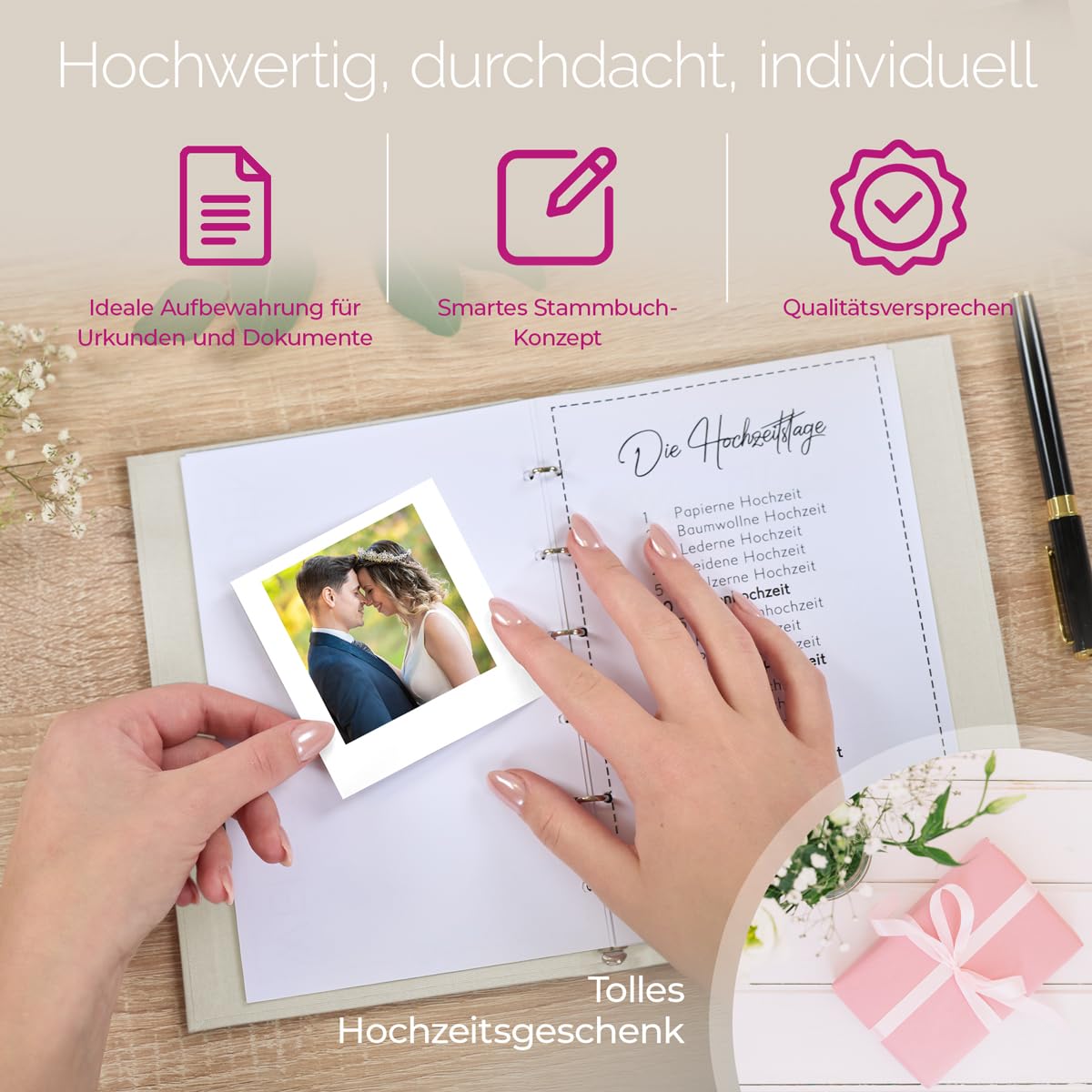 Hochzeitideal Stammbuch der Familie 'Helena' Nr. 305 inkl. Personalisierung (Elfenbein, A4 4-Fach Ringmechanik)