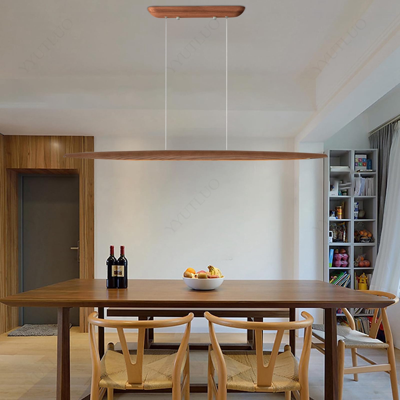 Lámpara Colgante De Madera LED, Lámpara Colgante Para Mesa Comedor, Marrón Regulable Con Control Remoto, Candelabro Altura Ajustable Diseño Lineal Moderno Candelabro Para (100cm)