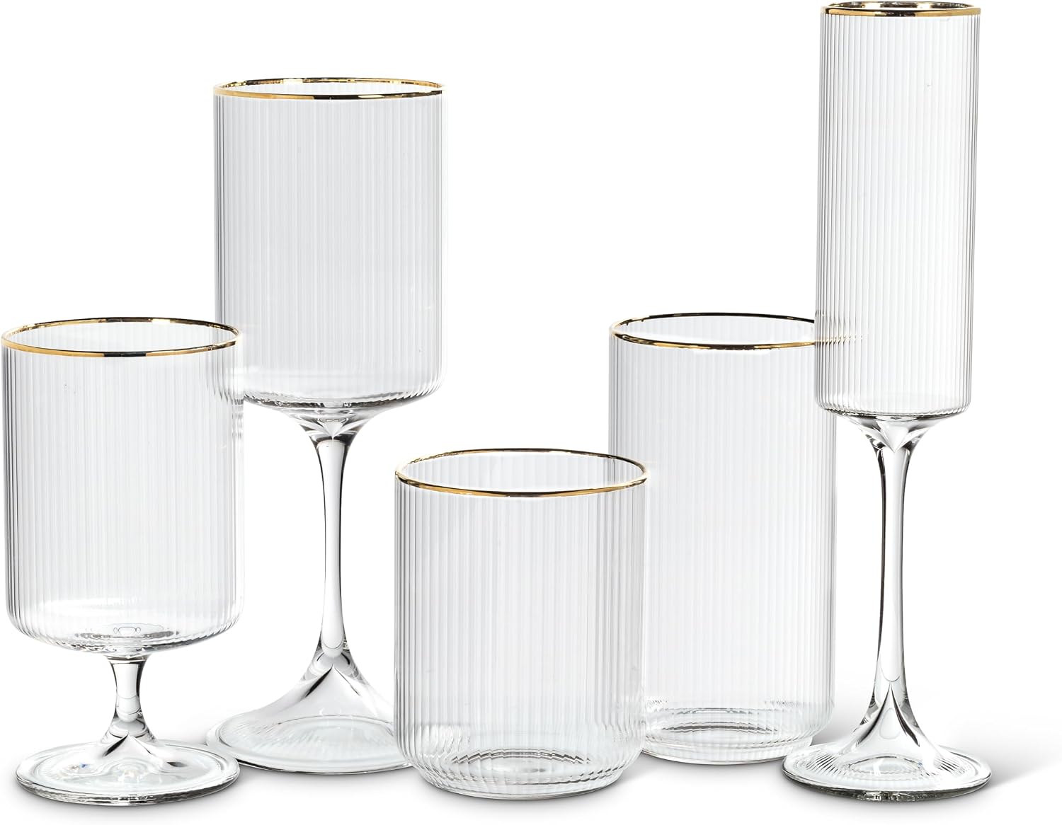 Abbott Collection Tight Vertical Optic Wine Goblet with Gold