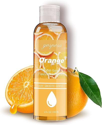 YOSPOSS Lubricante a base de agua con sabor a naranja para mujeres, 4 onzas líquidas, lubricante personal besable para hombres, mujeres y parejas,