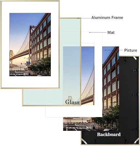 Vista 154 de Frametory - Marco de aluminio de 11 x 14 para fotos de 8 x 10 (en pulgadas), con paspartú marfil, de pared, con gancho de sierra, pestañas Bronce