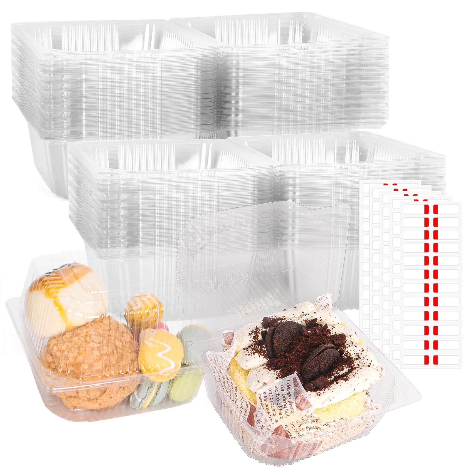 Zefphxs 100 Pcs Cake Slice Boxes, 5.3 Inch Cake Boxes for Portions, Clear Plastic Individual Cake Boxes for Pastry, Salad, Home Baking, Party