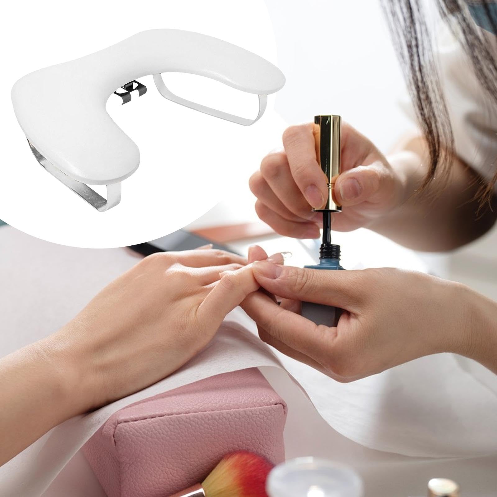 MERIGLARE Reposabrazos ergonómico para uñas con soporte para teléfono, en forma de U, de piel sintética profesional, para manicura, salón de manicura en casa.