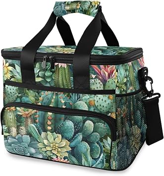 Large Lunch Bag Succulent and Cactus Cooler Tote Bags Leakproof Insulated Lunchbox for Adult Outdoor Beach Picnic 24 Can 15L