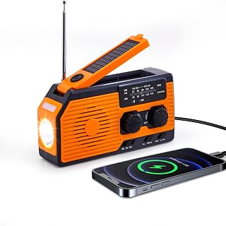 Wind Up Solar Radio, Digital Hand Crank Radio, 5000mAh Battery Radio Portable, Survival Emergency Radio, AM/FM Wind-up Radio, IPX3 Waterproof Solar Radio with Flashlight, Reading Lamp, SOS Alarm