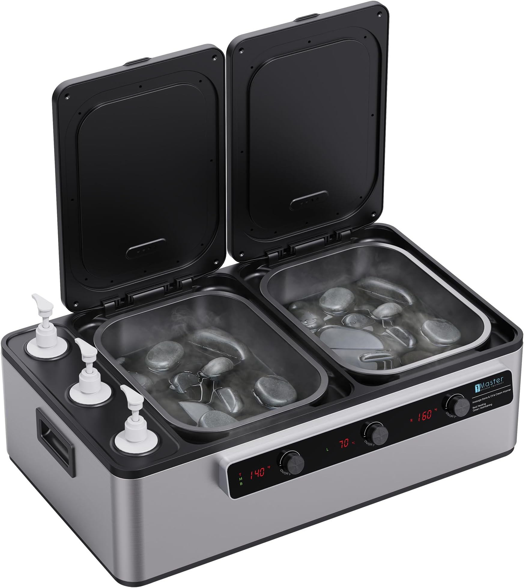 Master Massage Professional Electric 2IN1 Massage Stone Heater & 3 Bottle Massage Oil & Lotion &Gel Warmer-Digital Multifunctional Heating Equipment Combo