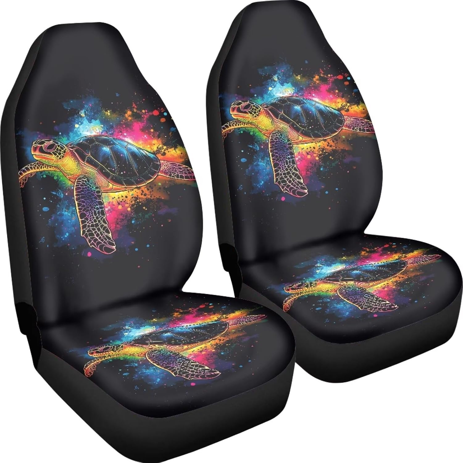 UNICEU Colorful Splash Sea Turtle Car Seat Cover Set of 2,Universal Fit Automotive Front Seat Covers Protector Cushion Anti Slip Stain Resistant High Back Seats Mat for SUV Truck Vehicle