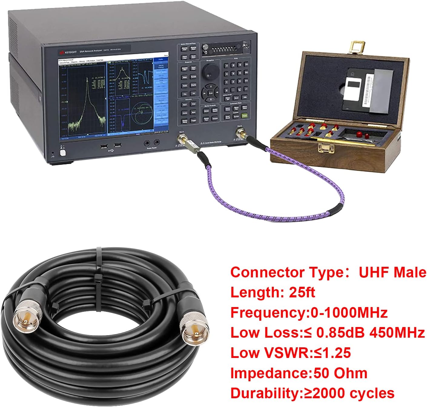 MOOKEERF PL259 25ft RG8 UHF Male to Male Coax Cable for CB Radio, HAM Radio, VHF Radio, SWR Meter, Antenna Analyzer