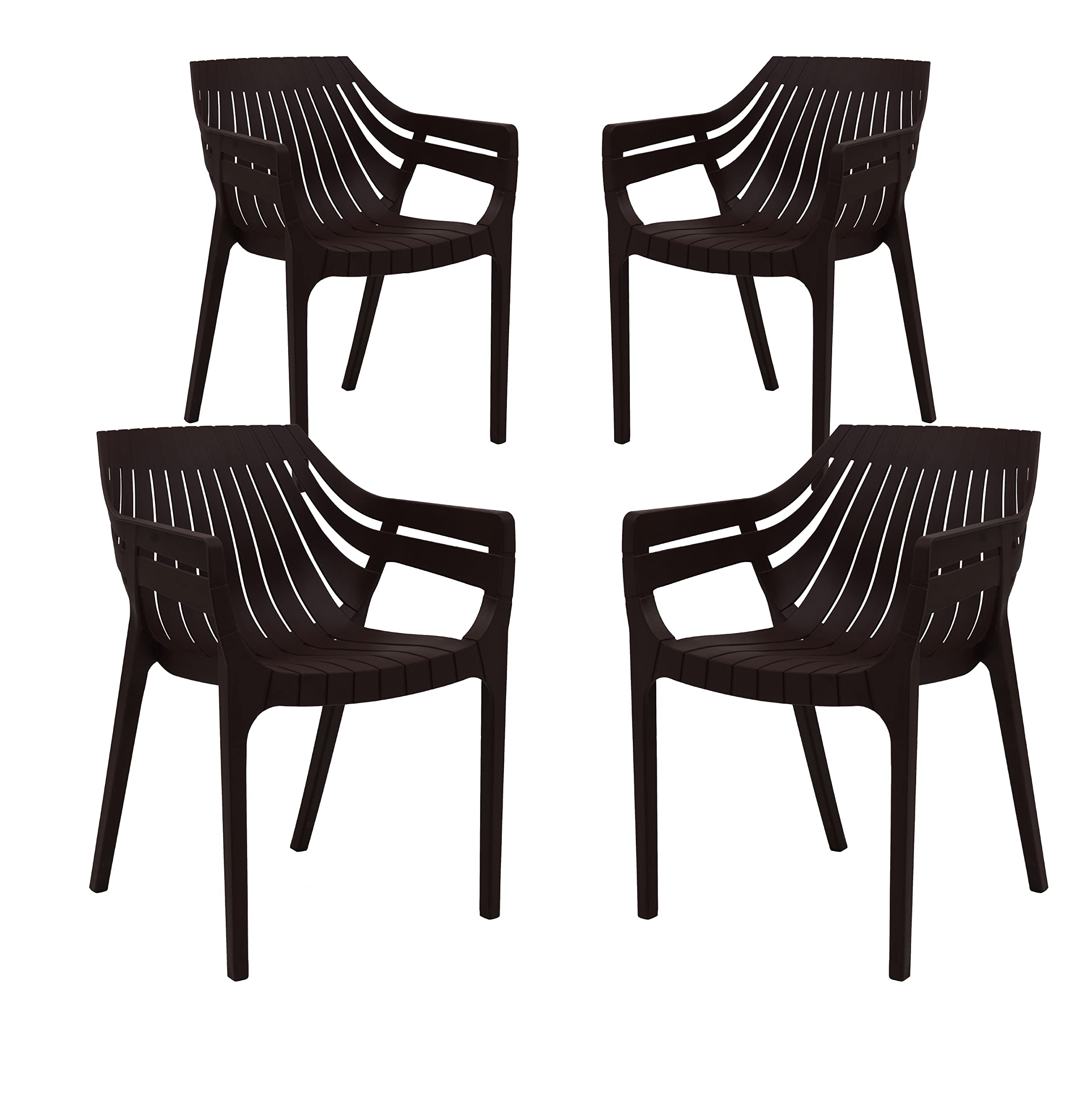 Supreme Furniture Spectrum Plastic with Arm Chair | 40 Months Warranty | Durable with Curved Backrest & Arm Support | Indoor Outdoor Seating for Home Garden Cafeteria Restaurant | Set of 4 | Brown-image-27