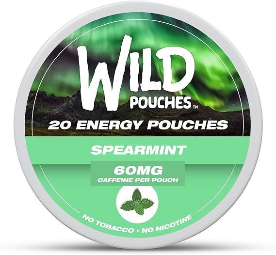 Wild 60mg Caffeine Pouches Nicotine Free Spearmint - 20 x Energy Pouches - Caffeine Pouch