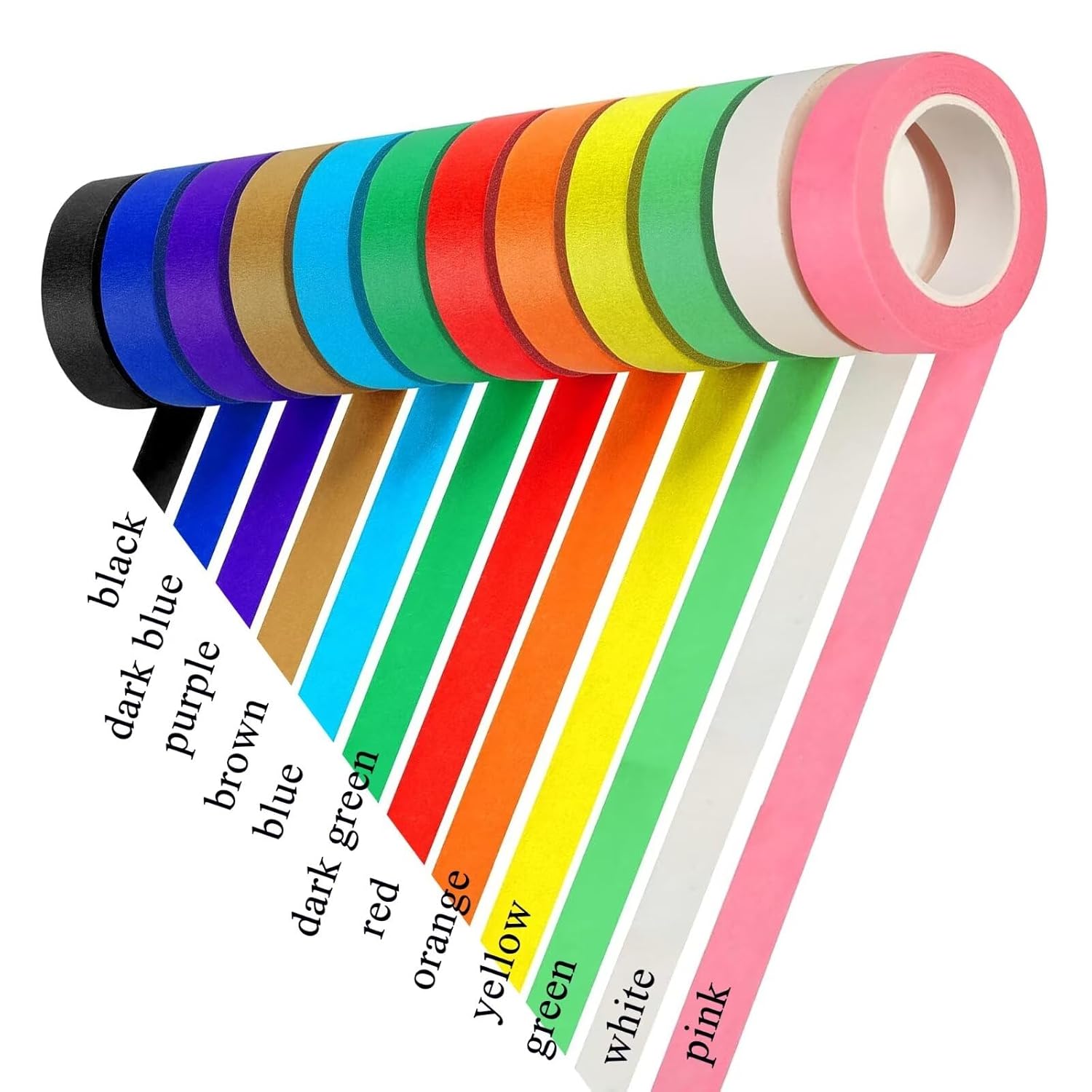 Colored Masking Tape 1 Inch Wide, Colored Painters Tape, 12 Rolls Pack 1"X14 Yard, Colorful Paper Tape for Painting, Labeling, Arts Crafts DIY, Teaching Supplies, Wall Decor, Automotive Masking Tape