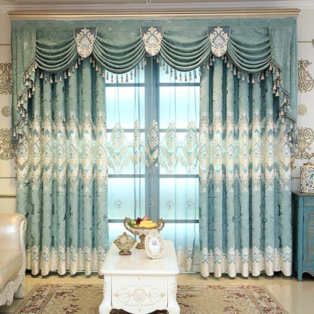 CTOBB Curtains for Living Dining Room Curtains for Bedroom Chenille Jacquard European Embroidery Valance Curtain for Balcony Curtain,tulle,W100cmxH250cm