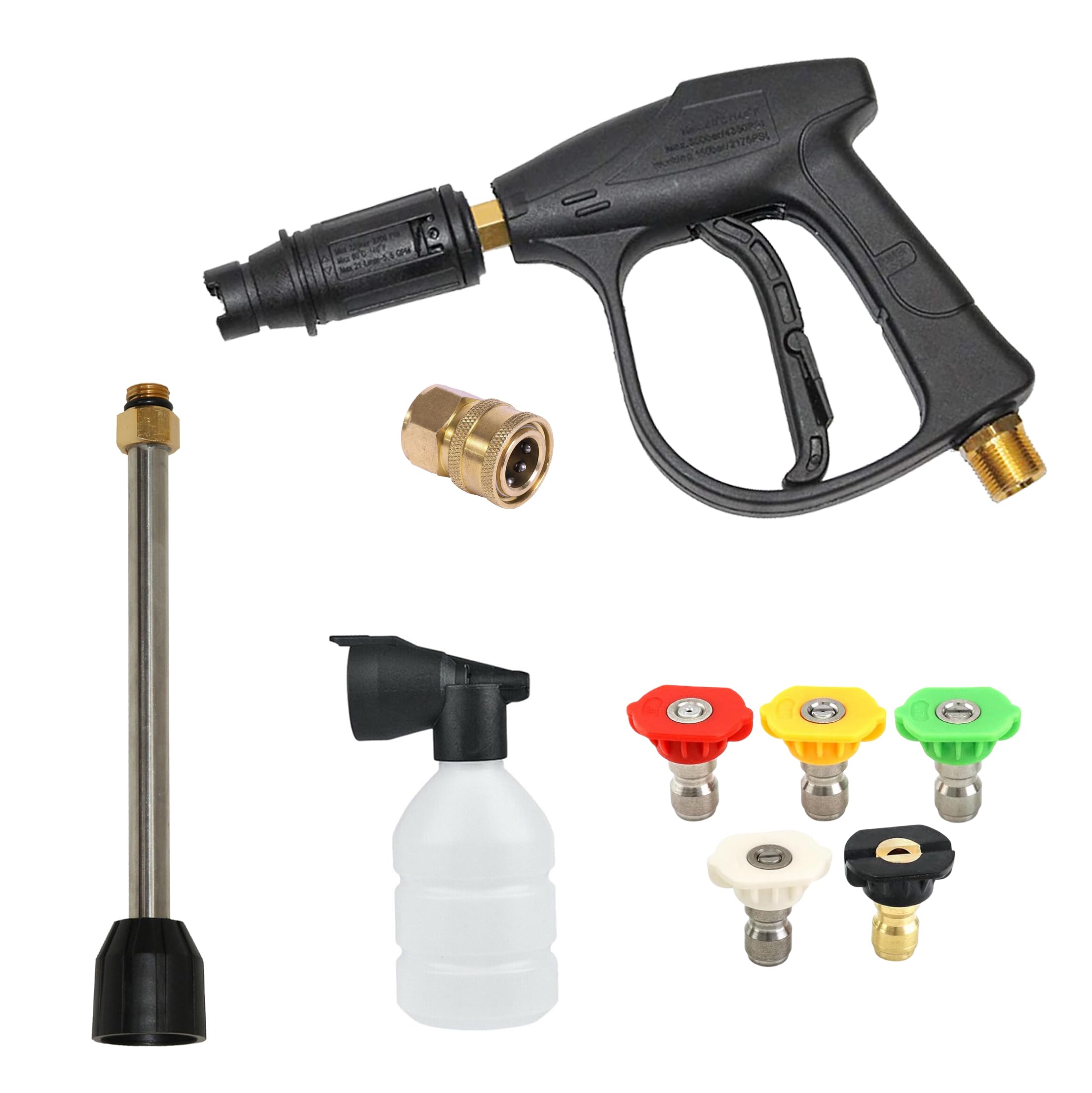 Digital Craft High Pressure Washer Gun M22*1.5mm with Extension Lance 19cm, Car Cleaning Water Gun, Small Foam Bottle, 5-Piece Nozzle Set & QRC Connector-image-39