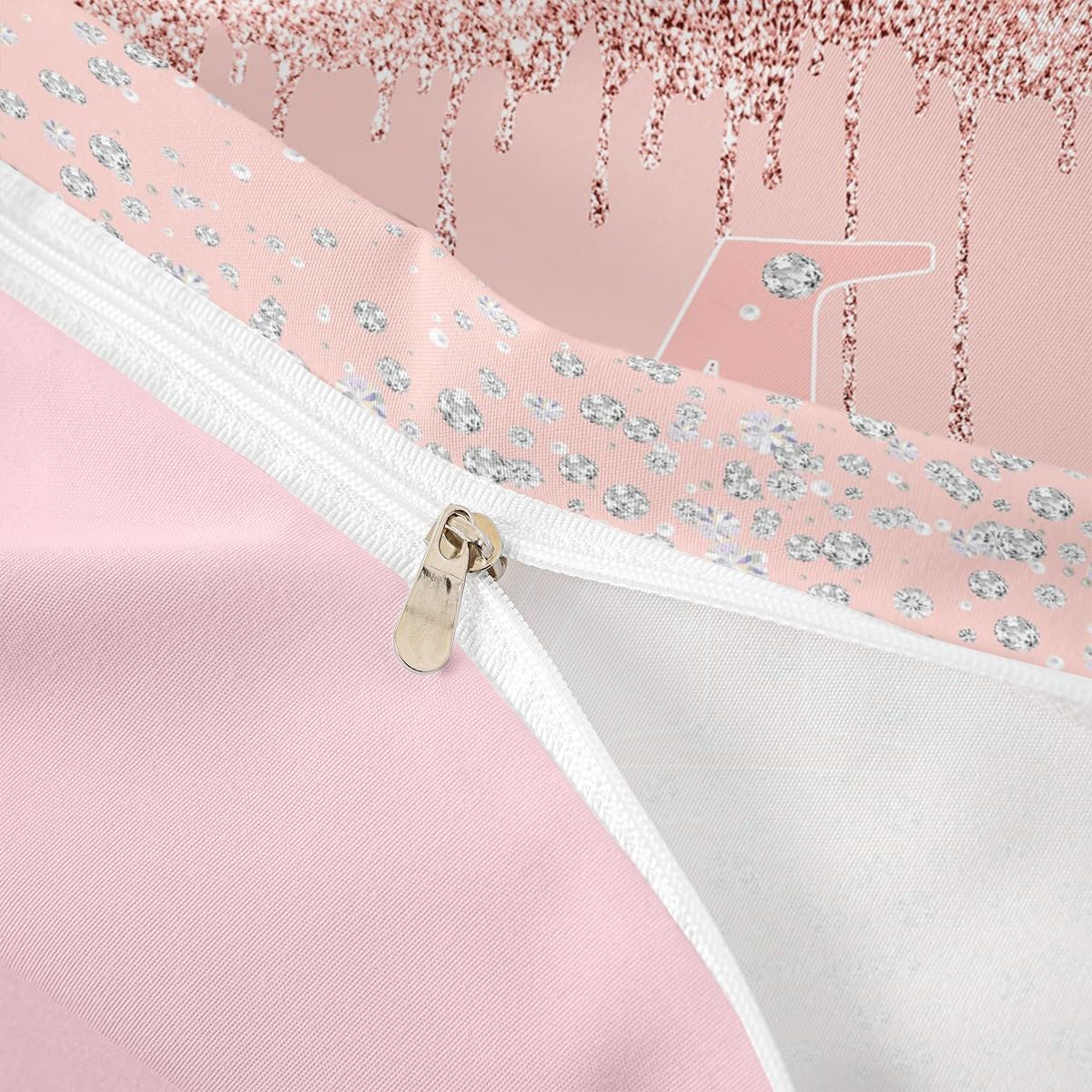 jejeloiu Pink Rose Gold Duvet Cover Kids Boys Girls,Toddler,Pink Bow Bedding Set,Personalized Letter M Comforter Cover,Glitter Diamond Pattern Bedspread Cover,No Comforter,Monogrammed