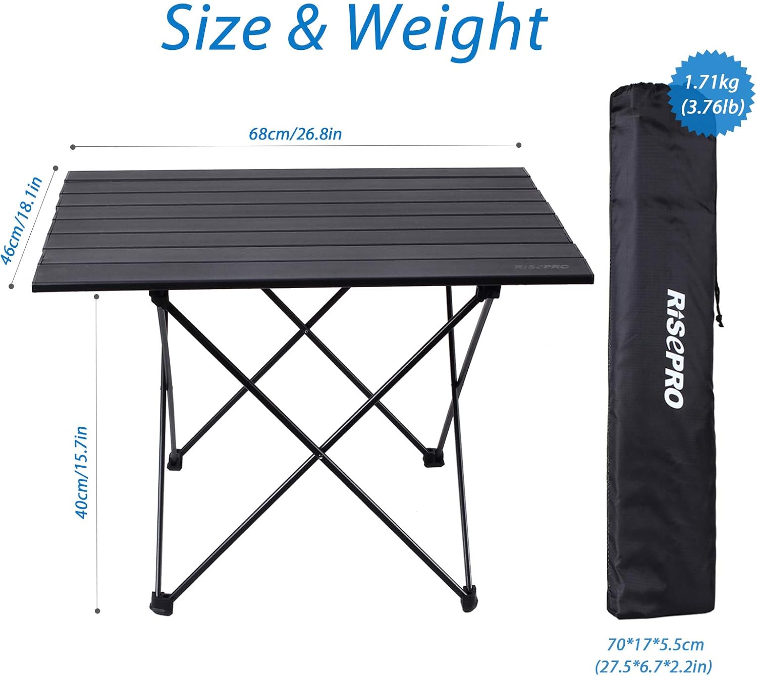 RISEPRO Portable Camping Table, Large Lightweight Folding Table with