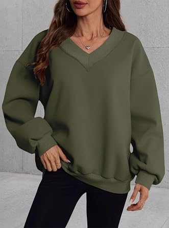 Hilinker Womens V Neck Oversized Sweatshirts Long Sleeve Pullover