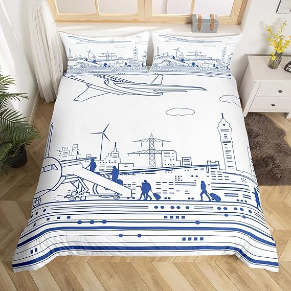 Children's Aeroplane Bed Linen Set, 135 x 200 cm, Flight Duvet Cover
