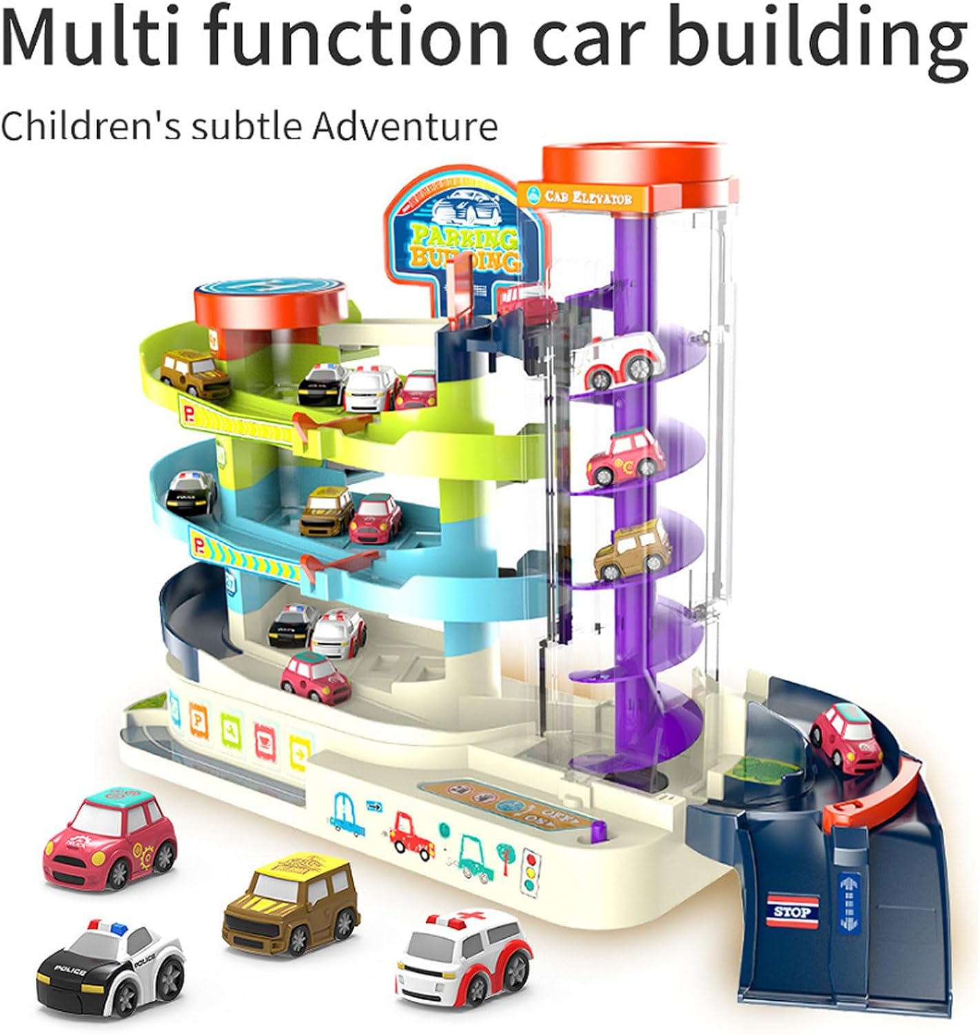Parking Garage Toy Playset Multi Layer Track Design Parking Garage Toy Playset, Electric Car Ramp Track Set for Kids, Interactive Car Lot with Traffic Rules,