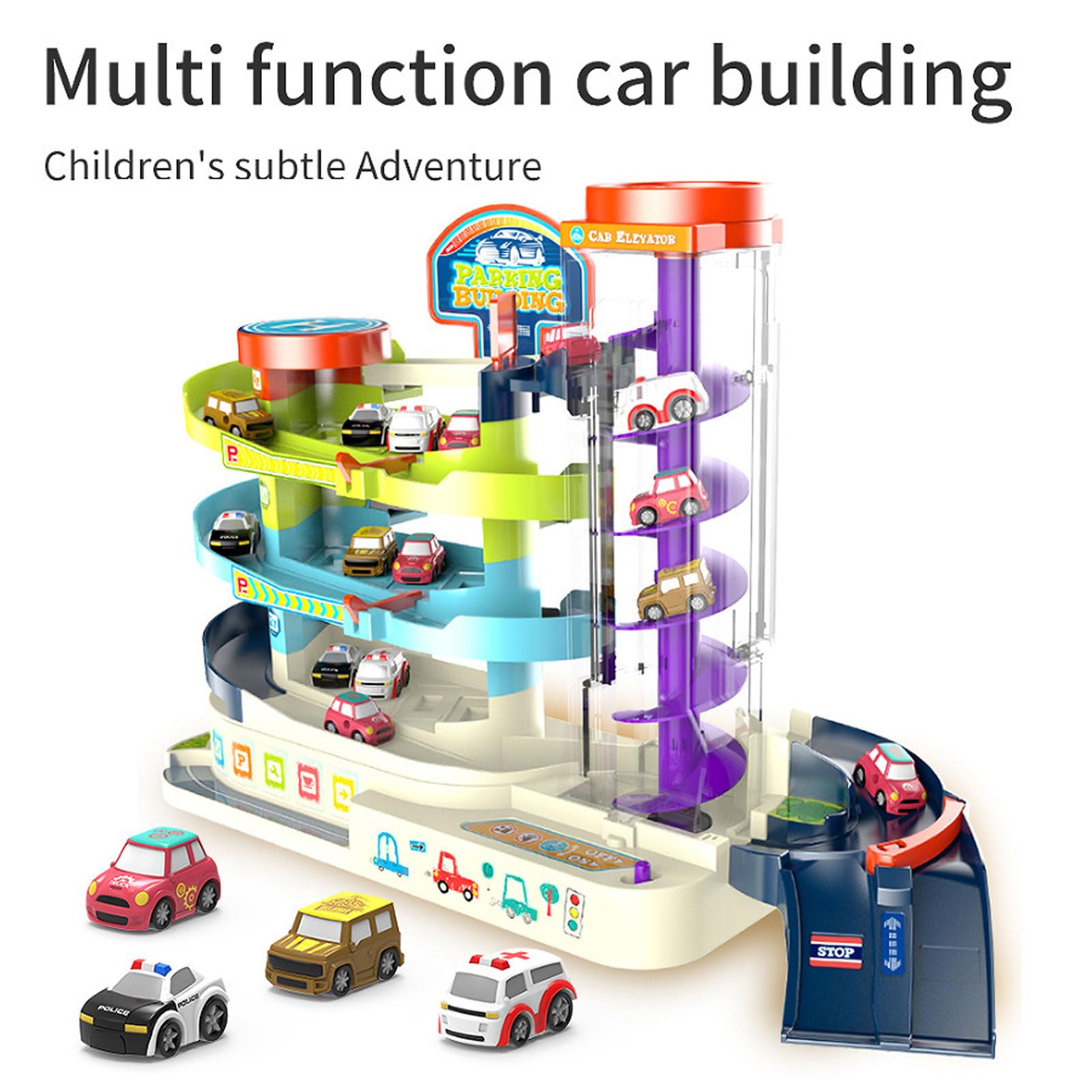 Set da Gioco Giocattolo per Garage, Pista Multistrato con Macchinine Elettriche per Bambini Che Imparano le Regole del Traffico