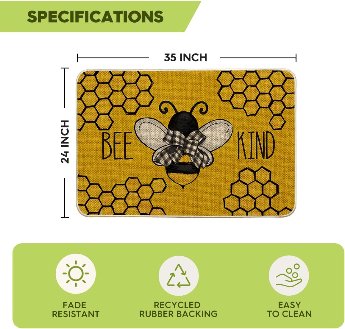Artoid Mode Bee Kind Bow Tie Yellow Spring Doormat, Seasonal Summer Home Decor Low-Profile Switch Rug Door Mat Floor Mat for Indoor Outdoor 24x35 Inch