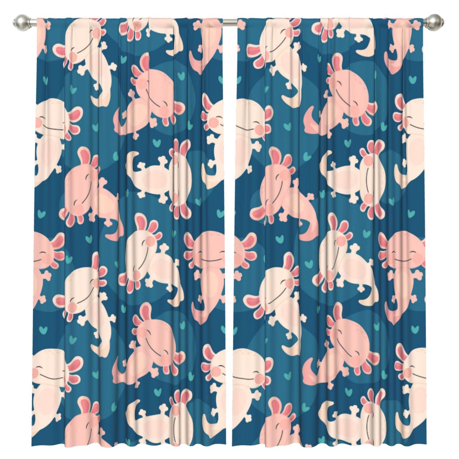 InOmak Axolotl Kawaii, 2 Panels Window Curtains 52 x 84 Inch Blackout Curtains for Living Room Bedroom