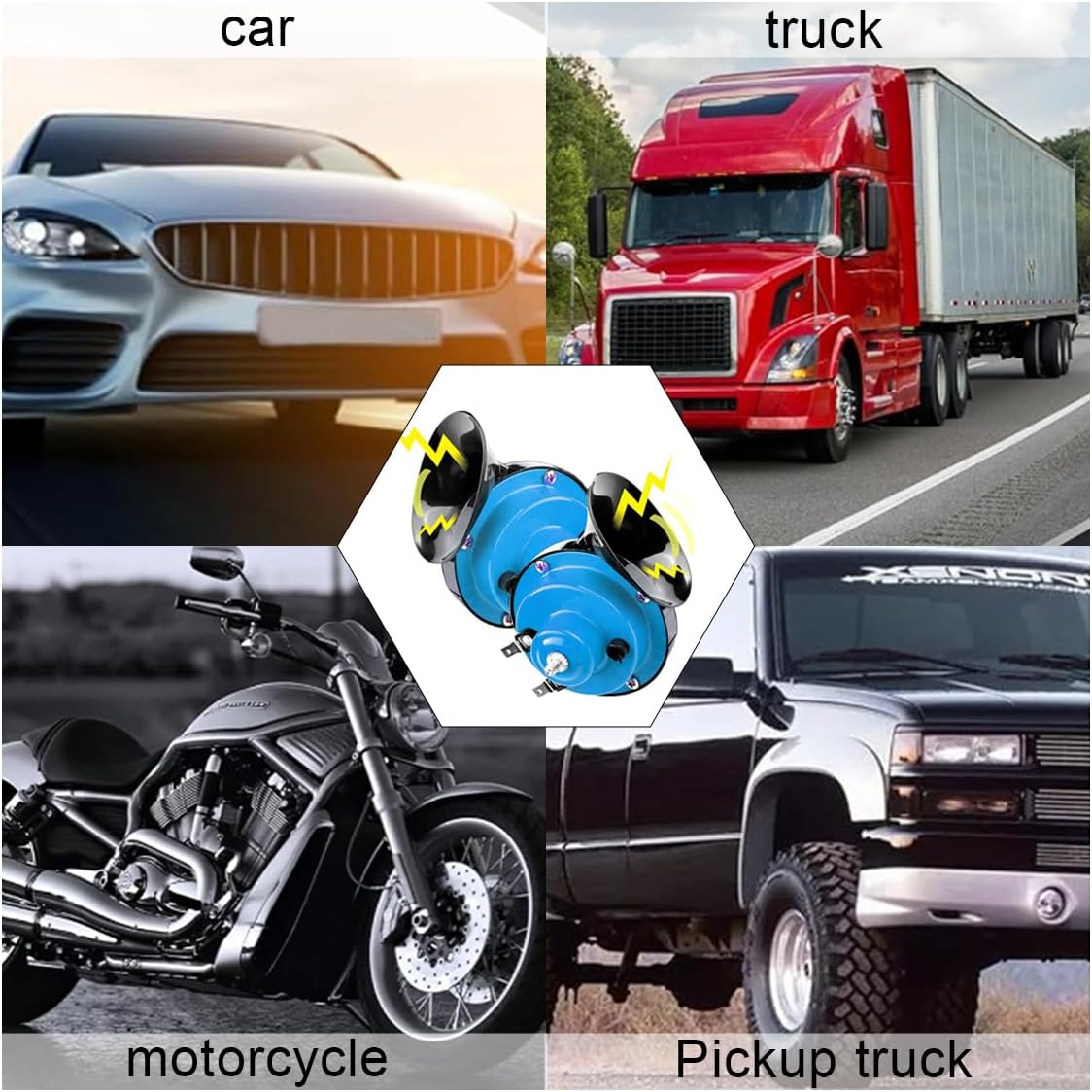 2PCS 300DB Super Loud Car Horns, 12V Waterproof Air Horns Replacement Kit, Car Electric Snail Horn, Universal Auto Parts, Suitable for Cars, Motorcycles, Trucks, Bicycles, Boats (Blue)