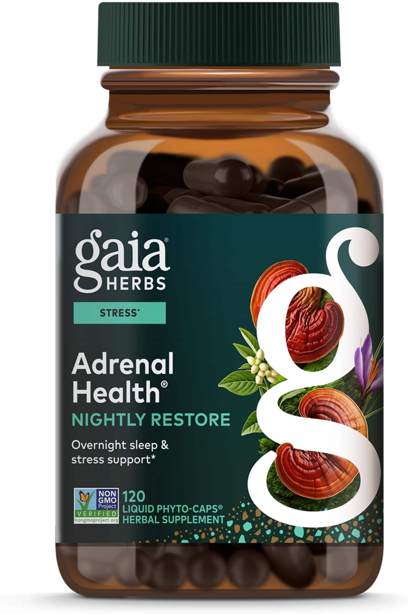 Adrenal Health Nightly Restore - Herbal Supplement with Ashwagandha, Magnolia Bark, Cordyceps, Lemon Balm & More* - 120 Vegan Liquid Phyto-Caps (60 Servings)