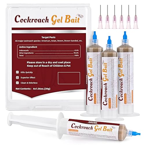 Cebo de gel para cucarachas para interiores y exteriores - 4 tubos, control de cucarachas listo para usar