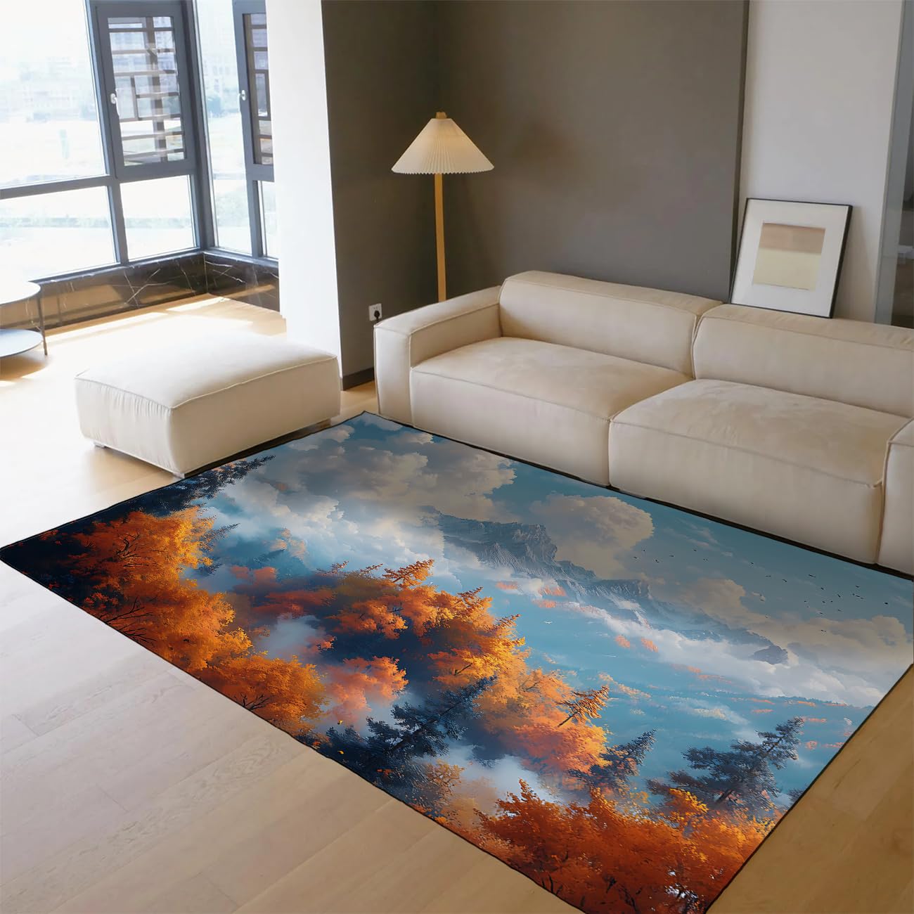Tapis paysage de montagne ciel bleu pour réchauffer le sol d'un dortoir