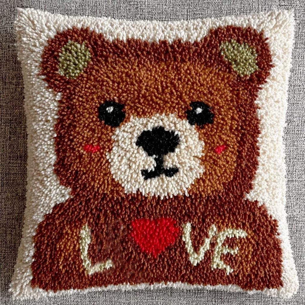 WallustrioaW DIY Latch Hook Kits 43x43cm,Heart-Shaped Bear