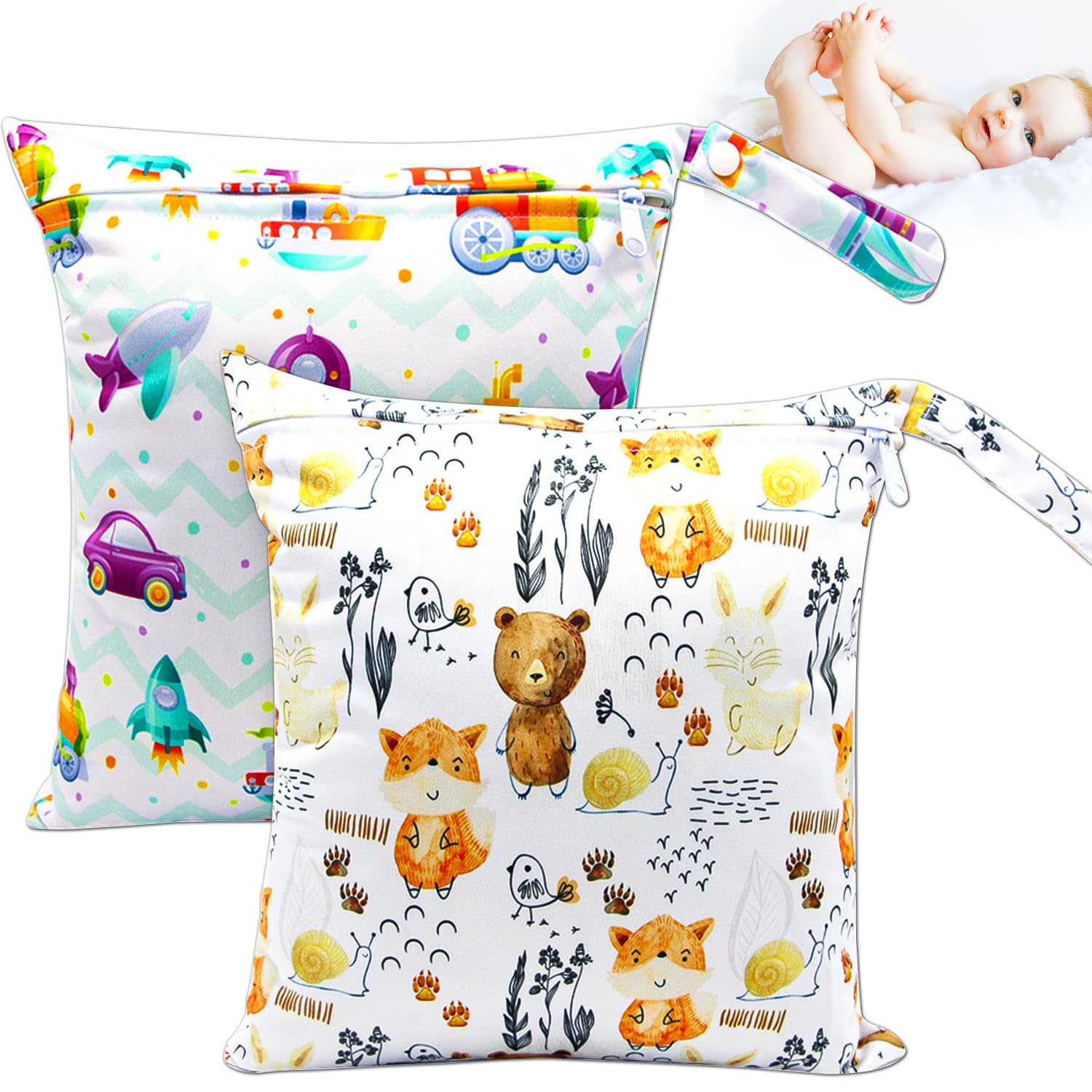 NTGRTY Windeltasche, 2 Stück, Nappy Bags, Wet Dry Bags, Wet Dirty Laundry Bag, Waterproof Dry Wet Bag, Diaper Bag for Babies Swimming Camping Travel Gym Workout Beach (Universum)