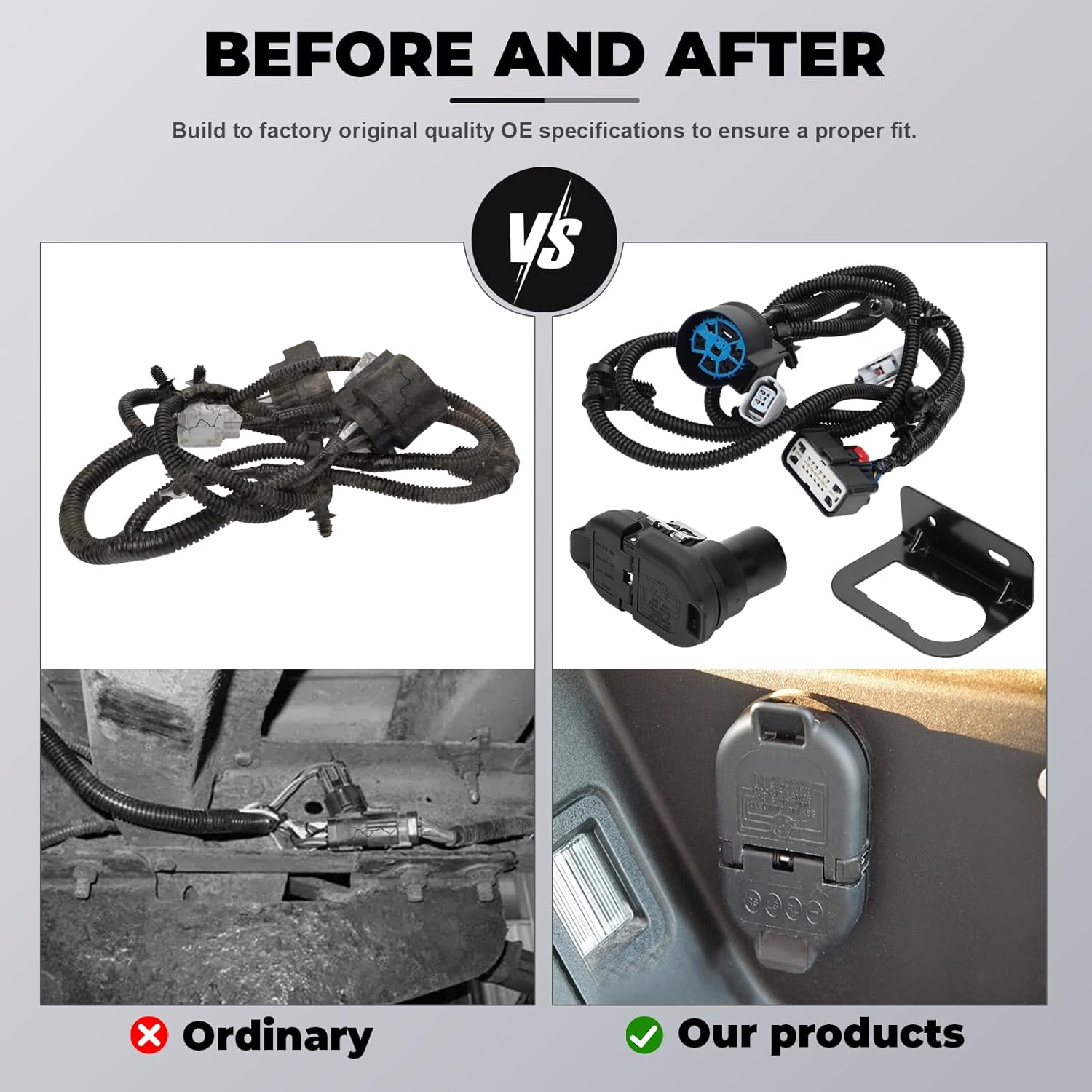 Trailer Rear Bumper Tow Connector Wiring Harness Hitch Wire Kit Without Parking Aid Compatible with Ford F-150 2015-2020 HL3Z-13A576-D HL3Z-13A576-B FU5Z-14489-A