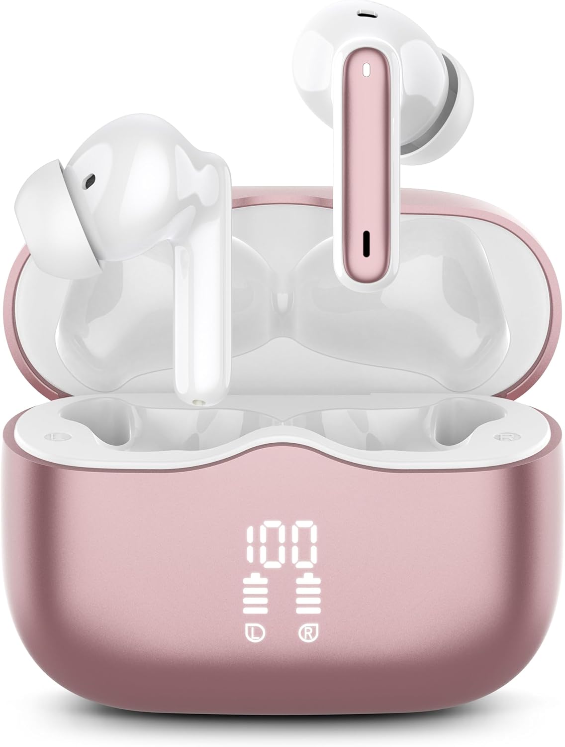 Wireless Earbud, Bluetooth 5.3 Headphones Deep Bass with 4 HD Mics, Wireless Headphones in Ear 40H Playtime, Bluetooth Earphones with Light Weight, IP7 Waterproof Ear Buds for Android IOS, Rose
