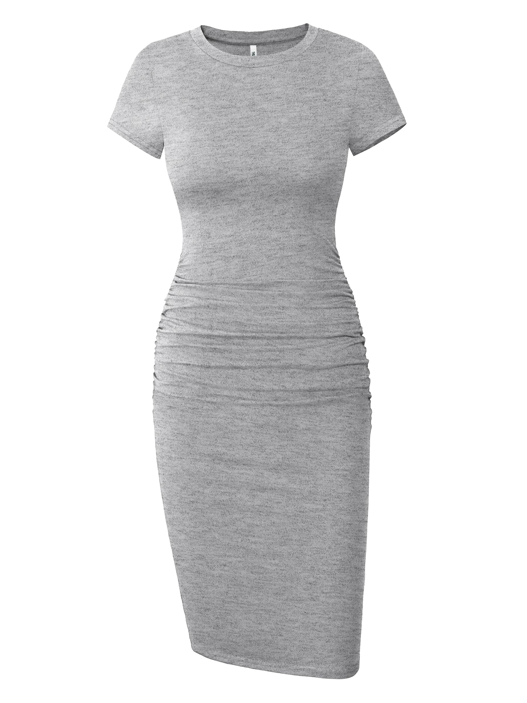 Missufe Women's Ruched Casual Sundress Midi Bodycon Sheath Dress (Grey, Medium)