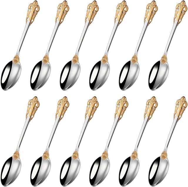Mafier 12-Piece Part Gold Coffee Spoons, 5.12" Stirring Mini Teaspoons for Sugar Dessert Cake Ice Cream Souup Antipasto Cappuccino Gift Set
