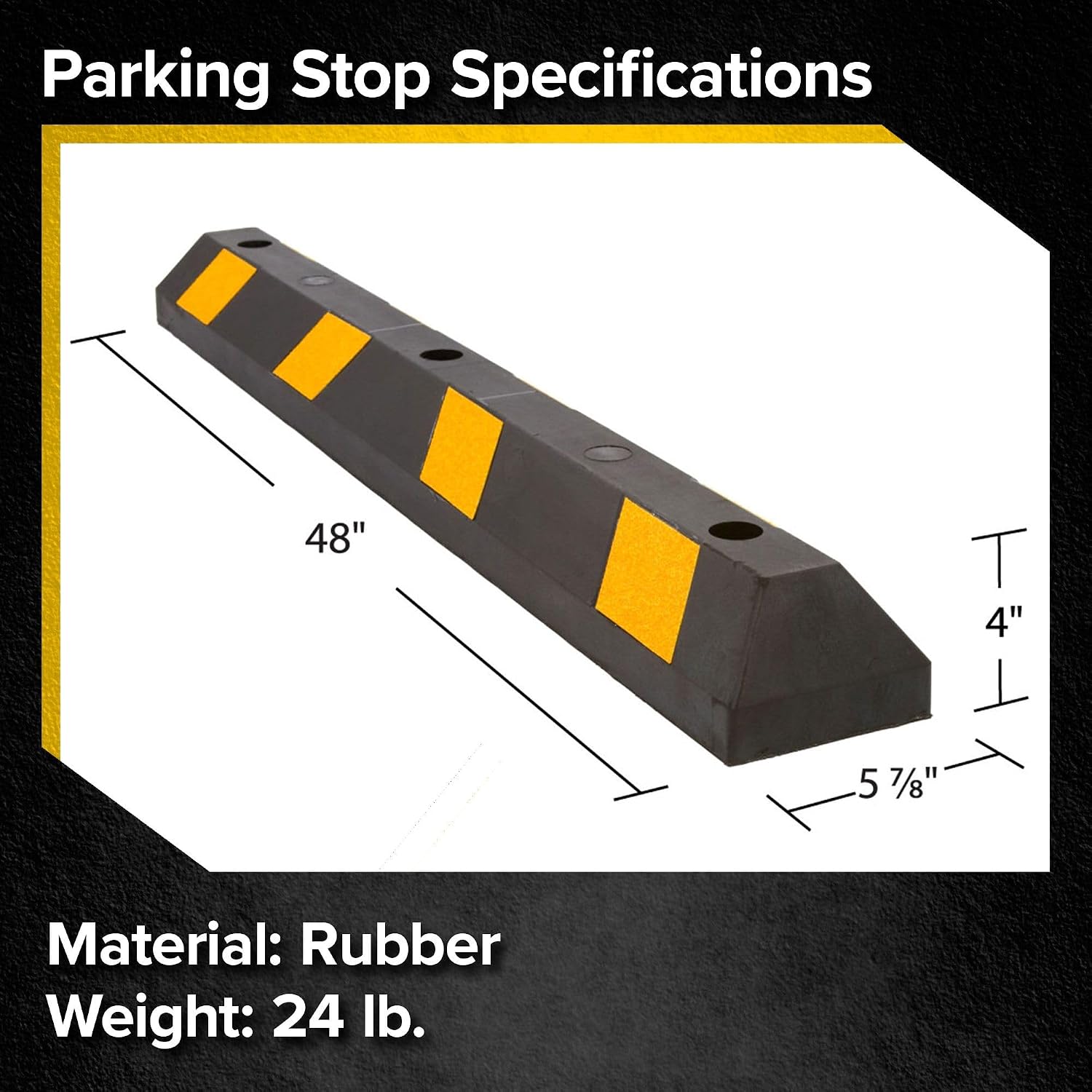 Guardian Parking Stop, 4 Foot Long Flexible Rubber Curb, Highly Visible Accessory with Mounting Holes for Job Sites and Garages, Black/Yellow image 2