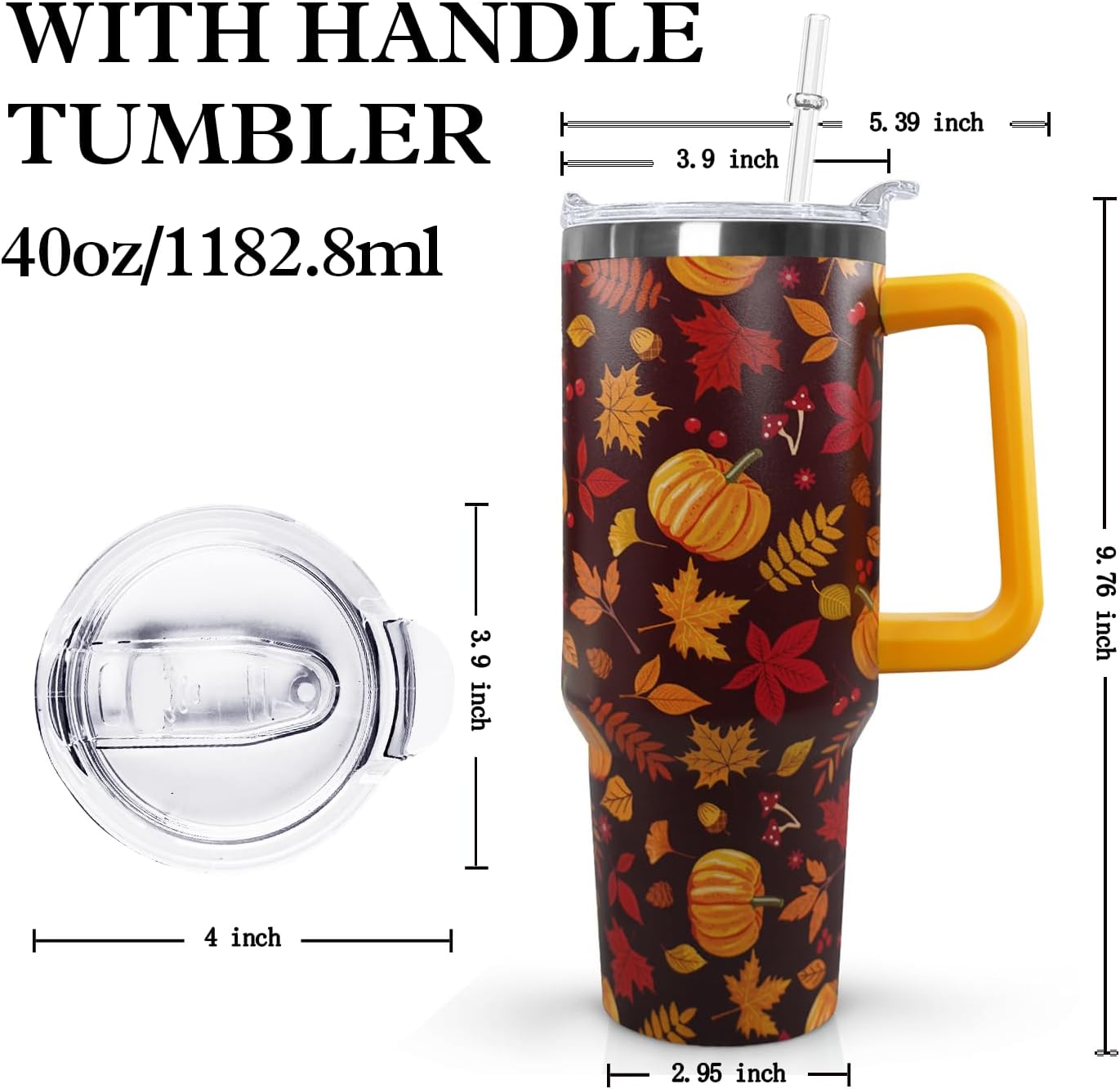 Ceovfoi 40 oz Fall Pumpkin Tumbler Insulated Stainless Tumbler, Autumn Travel Coffee Cup Water Bottle, Thanksgiving - Image 2
