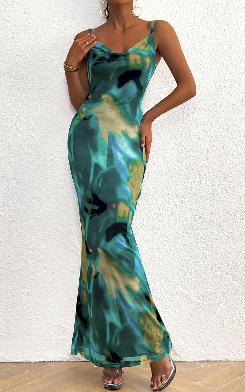 PRETTYGARDEN Women's 2026 Spring Floral Spaghetti Strap Maxi Dress Stretch Sexy Bodycon Dress Backless Slip Long Dresses - Image 3