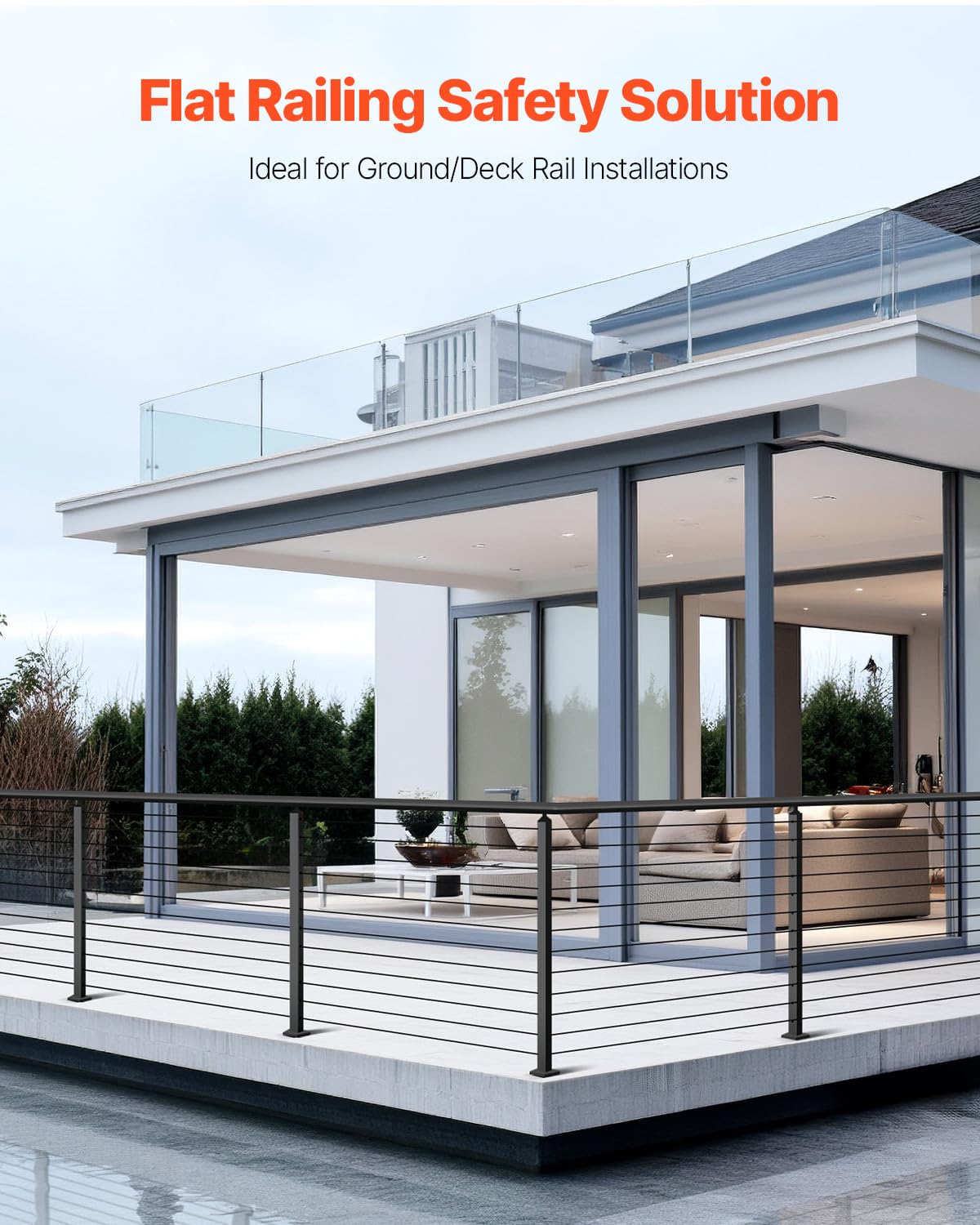 VEVOR Kabelgeländerpfosten, 4er-Pack, 1067x50,8x50,8 mm, vorgebohrtes horizontales Loch, Edelstahl SUS304, gebogene horizontale Halterung, für Handlauf, Balustrade, schwarz, 4JZLGZXHS106URZU0001V0