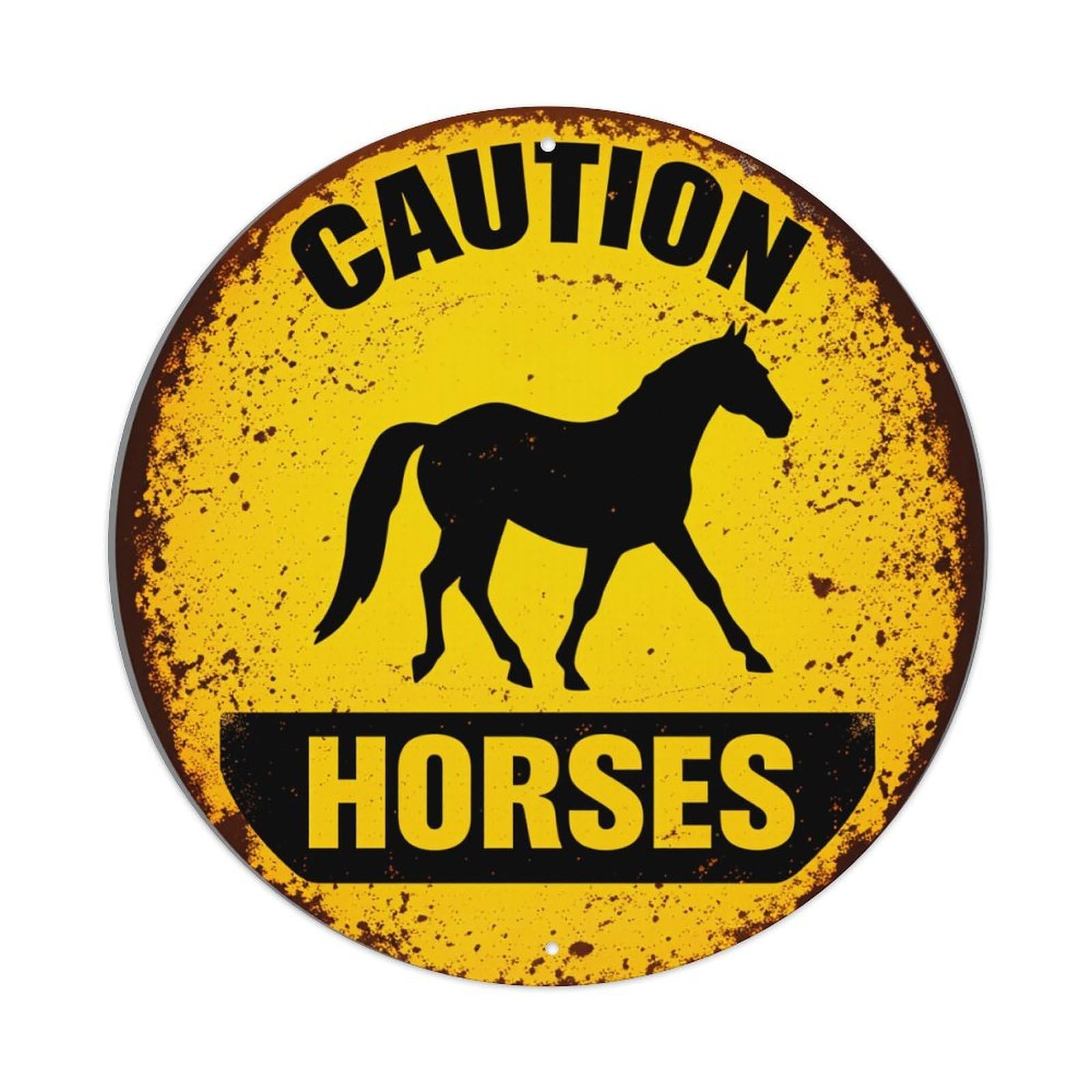 Lzwbntey Vintage Caution Horse Silhouette Sign Pattern Metal Tin Sign Retro Wall Decor For Home Bar Garage Cafe, Indoor & Outdoor Decorative，Circle Metal Poster, 8X8 Inch