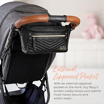 Itzy Ritzy Adjustable Stroller Caddy and Organizer Bag (Black with Gold)
