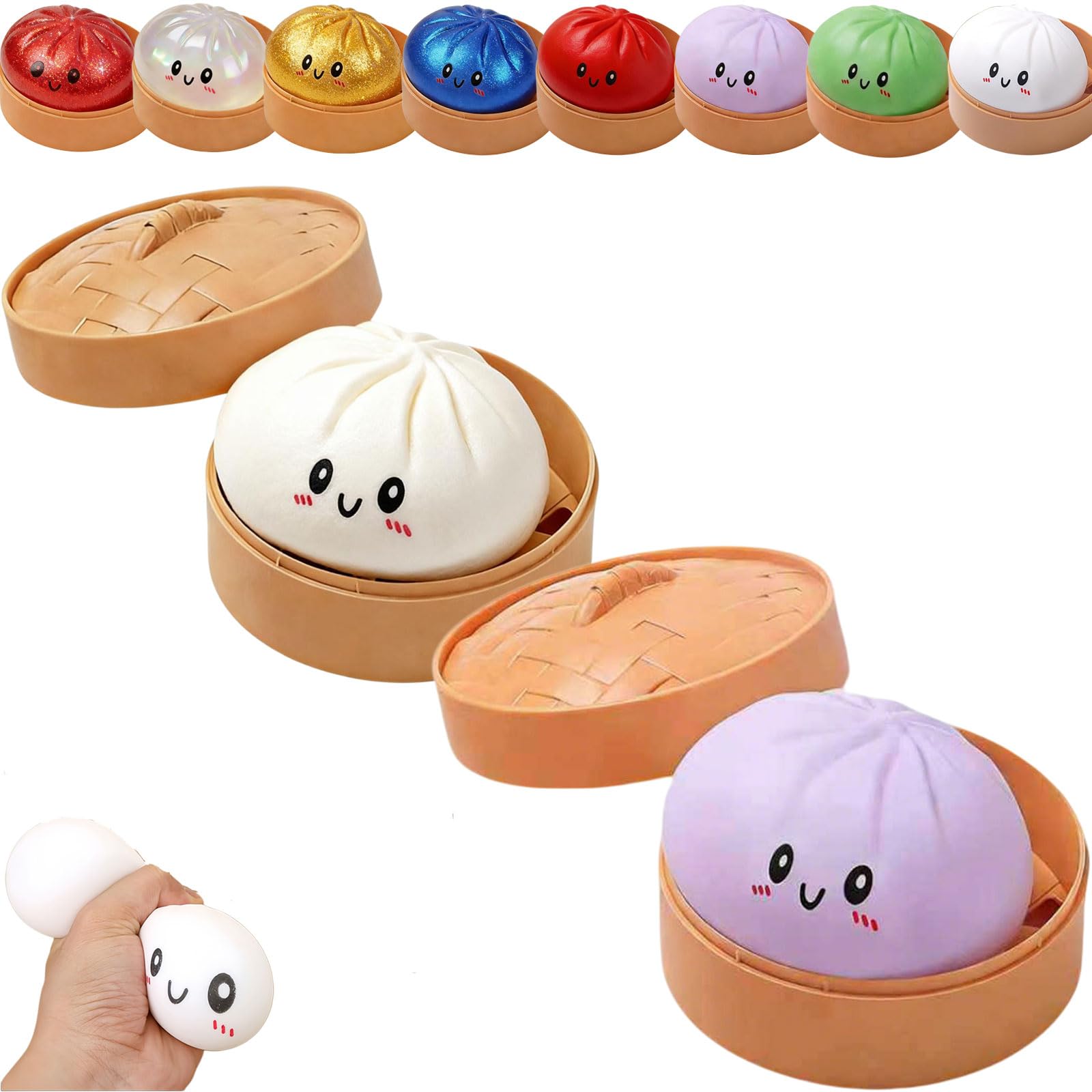 Dumpling Squishy, Squishy Dumpling Toy, Glitter Dumplings Squishiest Toy with Steamer Box, Stress & Anxiety Relief Toys for Kids & Adults Non-Edible (White) — view 20