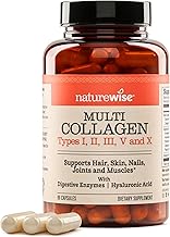 NatureWise Multi Collagen Peptides Pills for Women & Men - Type I, II, III, V, X w/Hyaluronic Acid - Supports Skin, Hair, Joint Health* - Grass Fed, Gluten Free, Non-GMO - 90 Capsules[30 Day Supply]