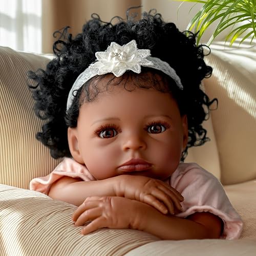 BABESIDE Soft Body Black Reborn Baby Dolls with Hand Rooted Curly Hair