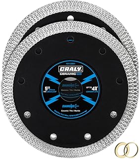 CRALY 5 Inch Super Thin Diamond Blade, 7/8 in Arbor, 5'' Diamond Tile Blade for Angle Grinder & Tile Saw, Diamond Cutting Wheel for Cutting Ceramic, Tile, Marble, Granite, Brick, Porcelain, 2PC