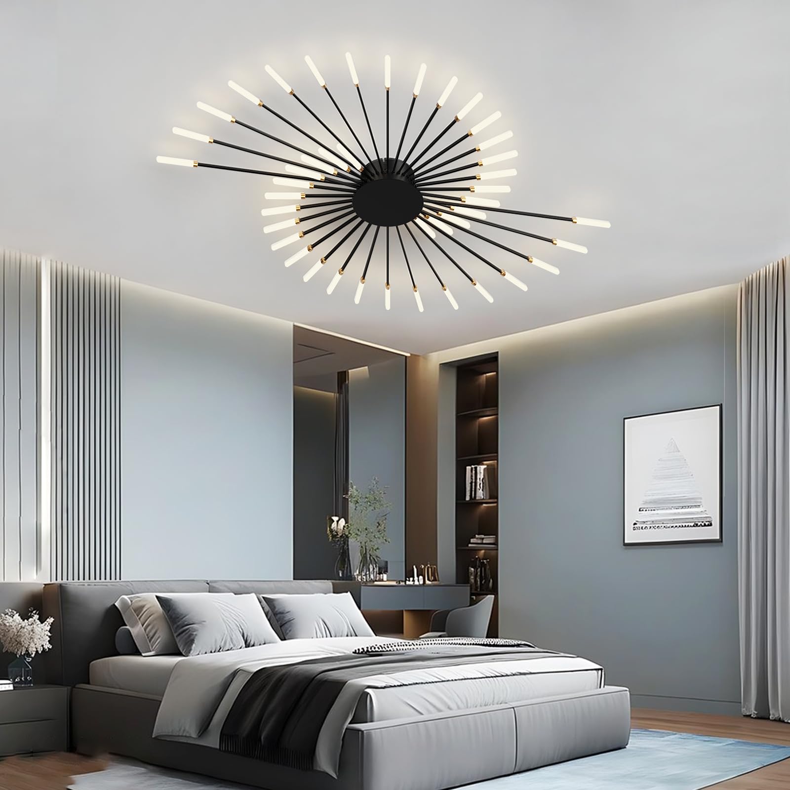 Moderna Lámpara LED de Techo,Plafon Luz LED Techo,Creativo Lámpara De Techo LED,Metal Acrílico Luz Interior para Sala de Estar, Dormitorio, Comedor, Cocina(42 cabezas, Negro)