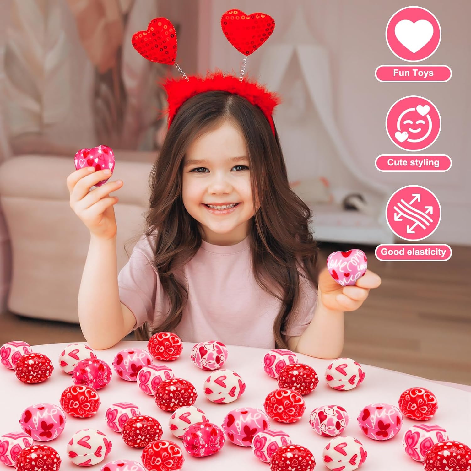 60 Pcs Valentine's Day Cute Heart Stress Balls Bulk 1.57'' Mini Heart Shaped Squeeze Balls Foam Stress Ball Relief Toys for Valentine Party Favor Gift School Carnival Reward