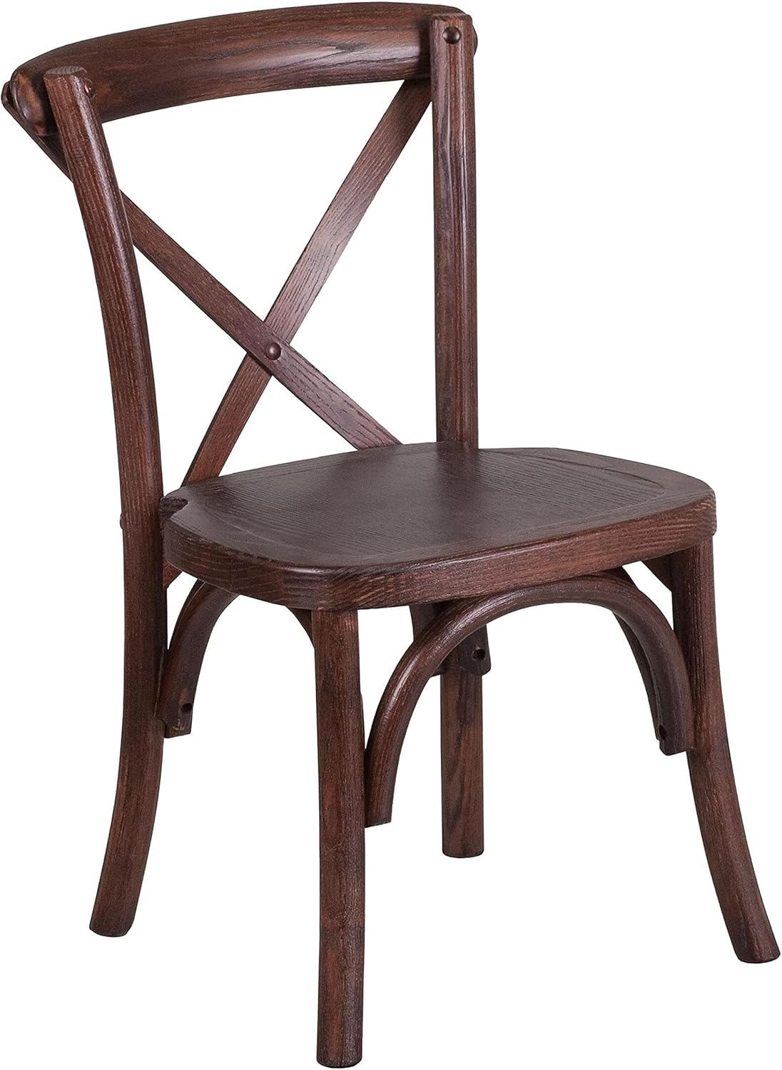 BOWERY HILL Kids Cross Back Chair, Mahogany Finish, Ash Wood Frame, Lightweight Stackable Bistro Style Chair for Baby or Kids Room, Indoor Use, 17.75" H x 24.75" W x 14" D, Durable 200 lb Capacity